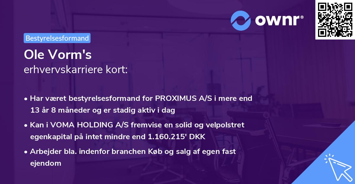 Ole Vorm's erhvervskarriere kort
