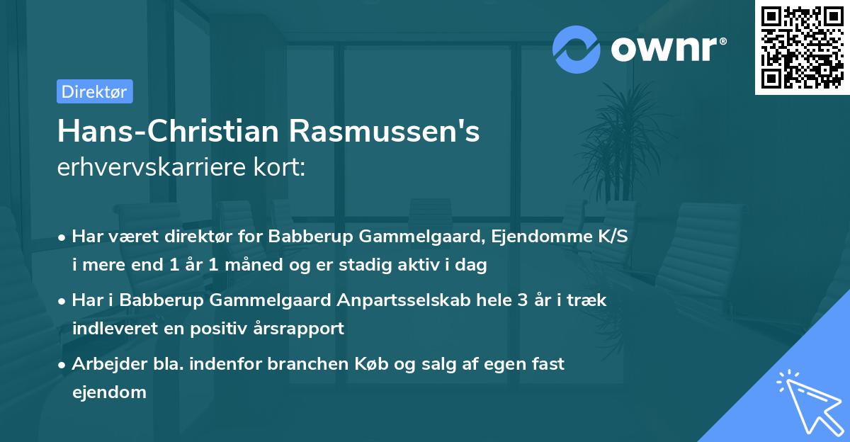 Hans-Christian Rasmussen's erhvervskarriere kort