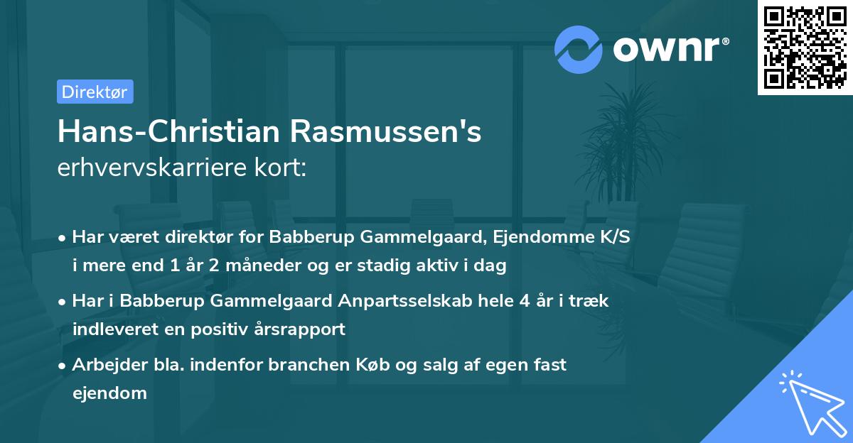 Hans-Christian Rasmussen's erhvervskarriere kort
