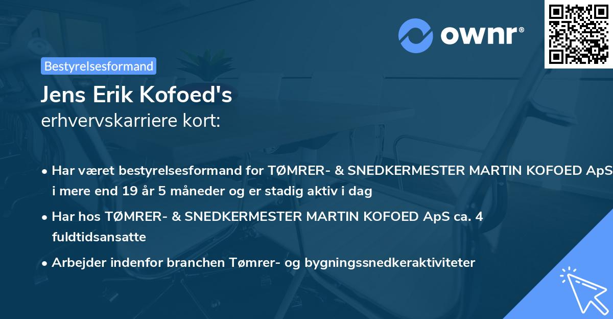 Jens Erik Kofoed's erhvervskarriere kort