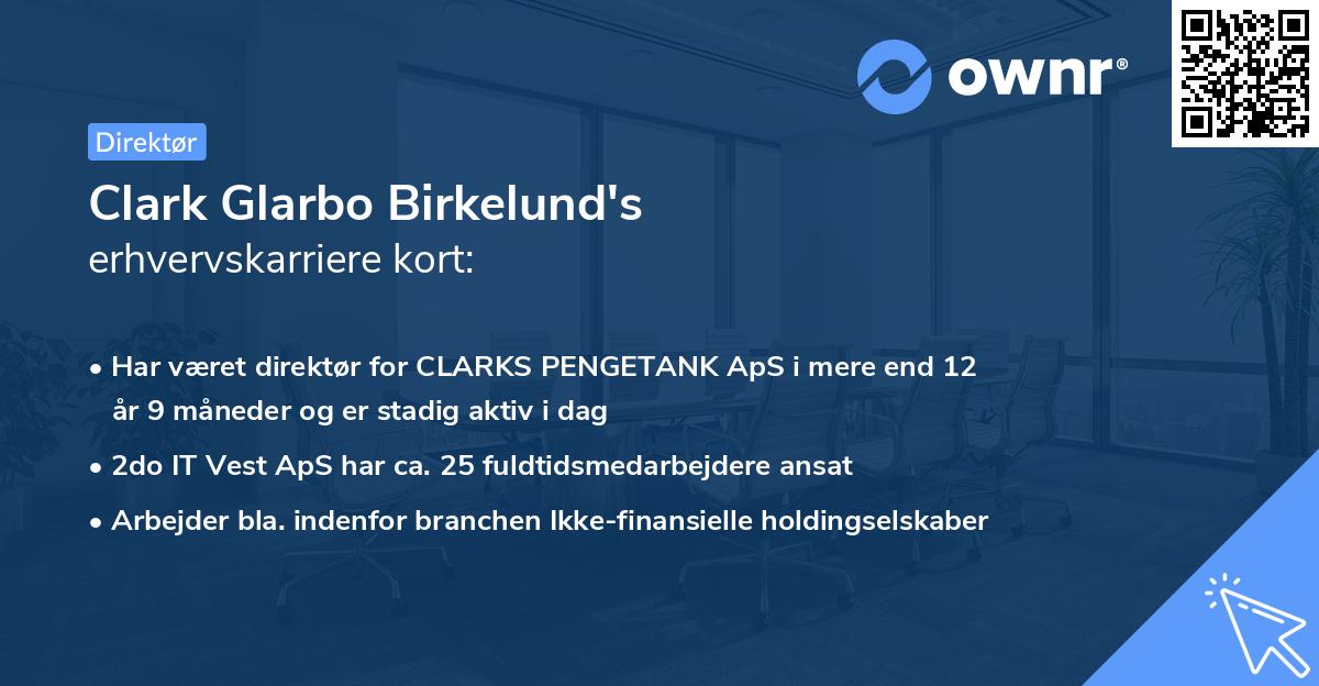 Clark Glarbo Birkelund's erhvervskarriere kort