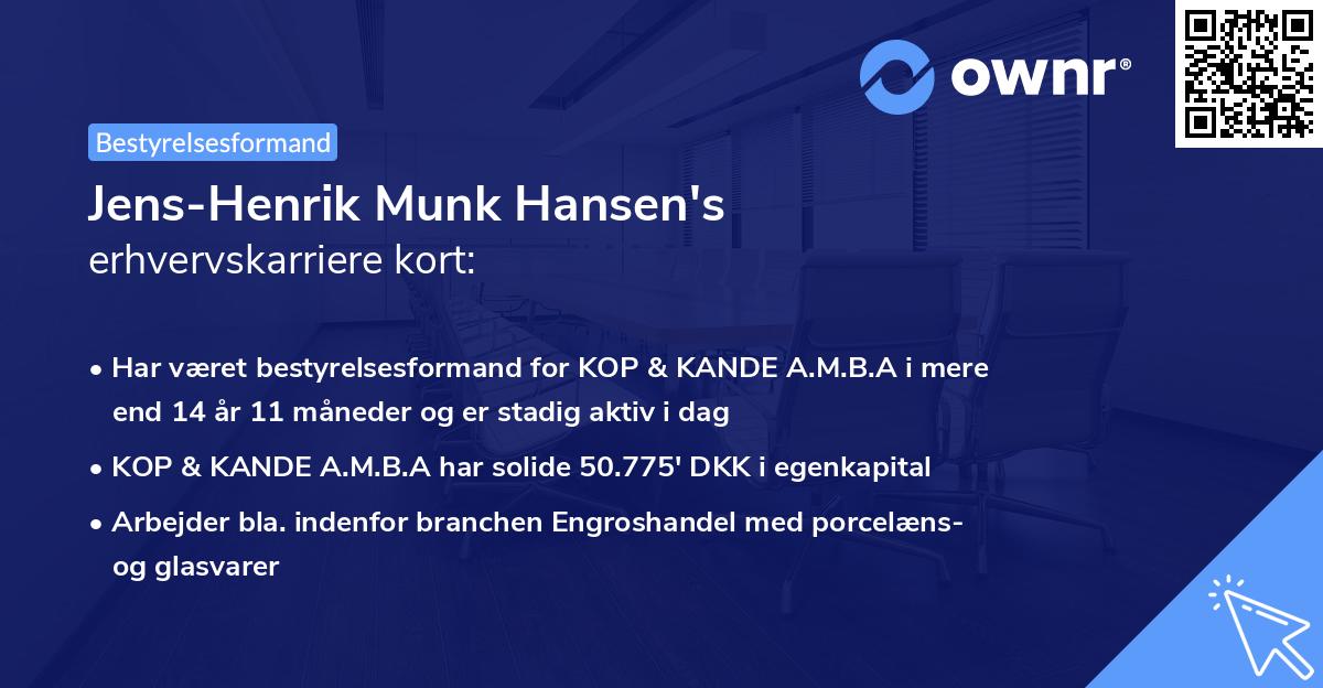 Jens-Henrik Munk Hansen's erhvervskarriere kort