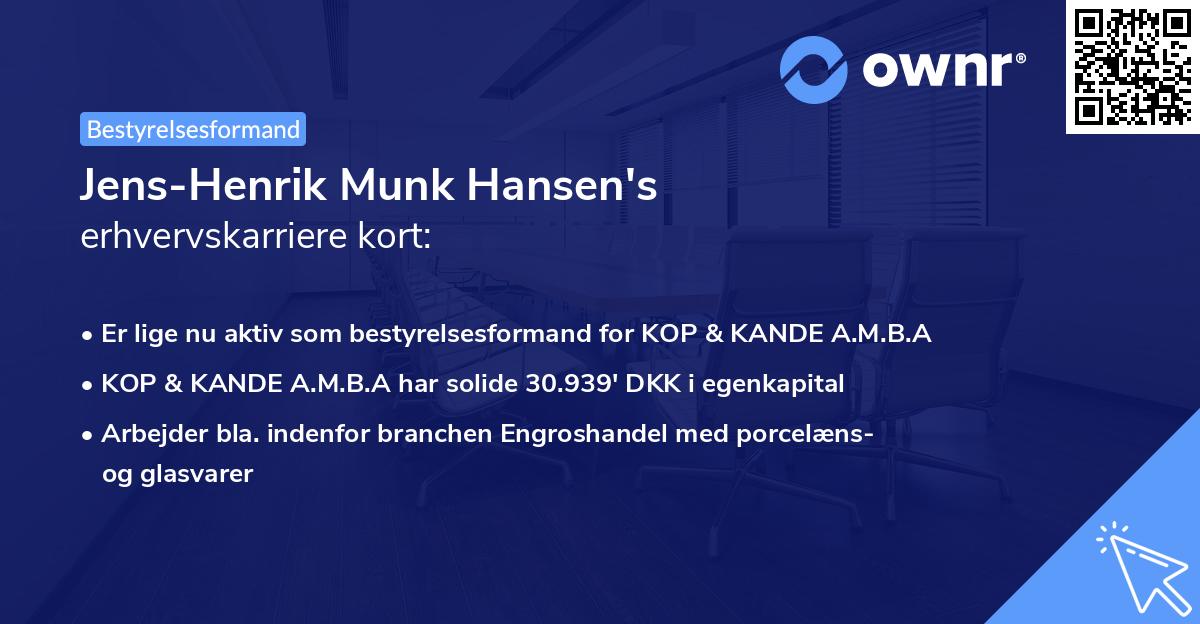 Jens-Henrik Munk Hansen's erhvervskarriere kort