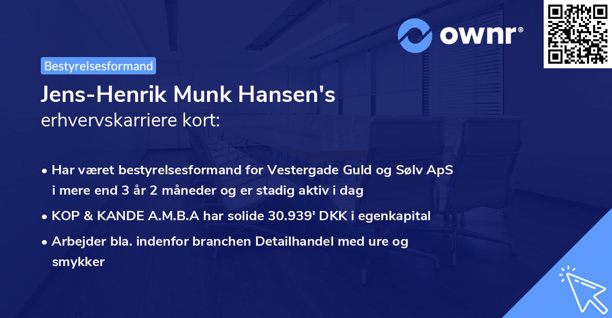 Jens-Henrik Munk Hansen's erhvervskarriere kort