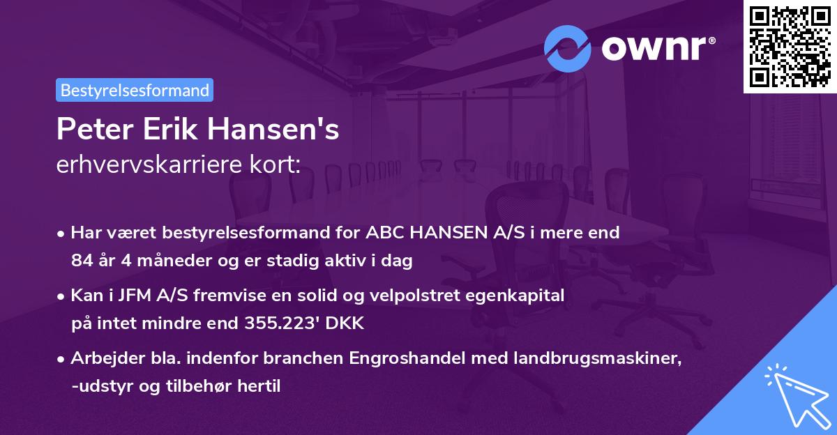 Peter Erik Hansen's erhvervskarriere kort