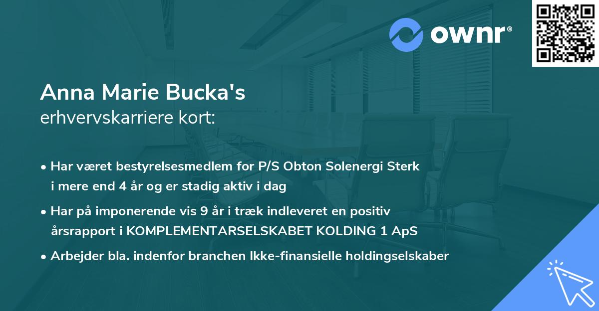 Anna Marie Bucka's erhvervskarriere kort