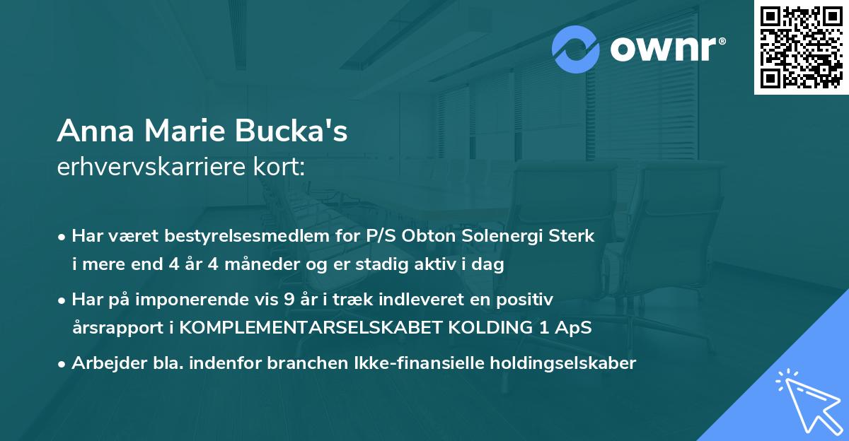 Anna Marie Bucka's erhvervskarriere kort