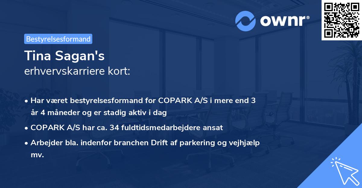 Tina Sagan's erhvervskarriere kort