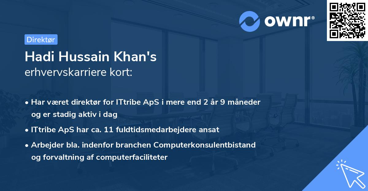 Hadi Hussain Khan's erhvervskarriere kort