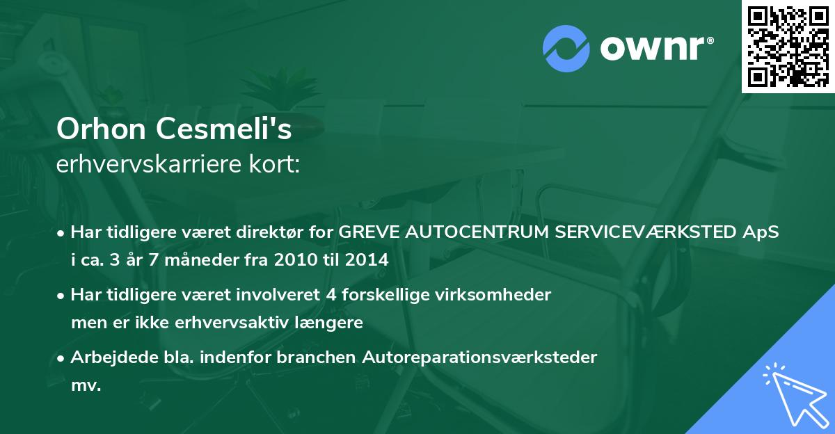 Orhon Cesmeli's erhvervskarriere kort