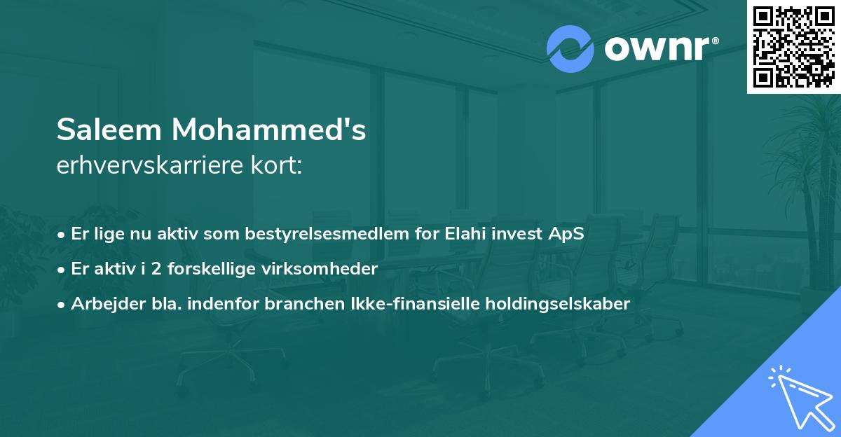 Saleem Mohammed's erhvervskarriere kort