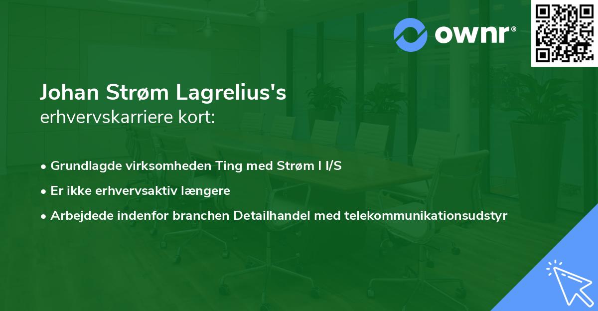 Johan Strøm Lagrelius's erhvervskarriere kort