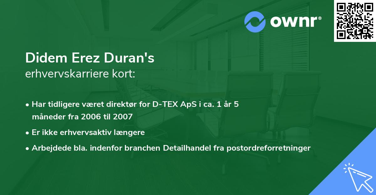 Didem Erez Duran's erhvervskarriere kort
