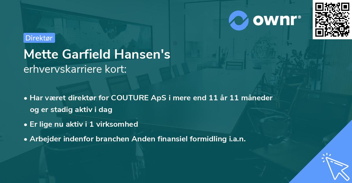 Mette Garfield Hansen's erhvervskarriere kort