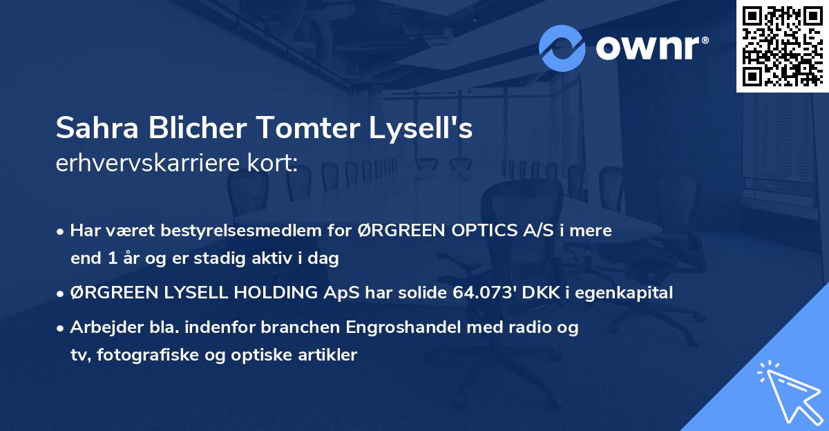 Sahra Blicher Tomter Lysell's erhvervskarriere kort