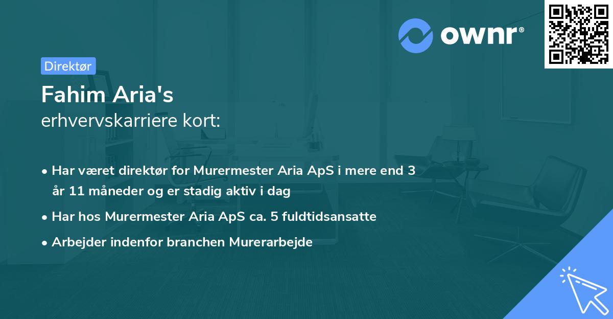 Fahim Aria's erhvervskarriere kort