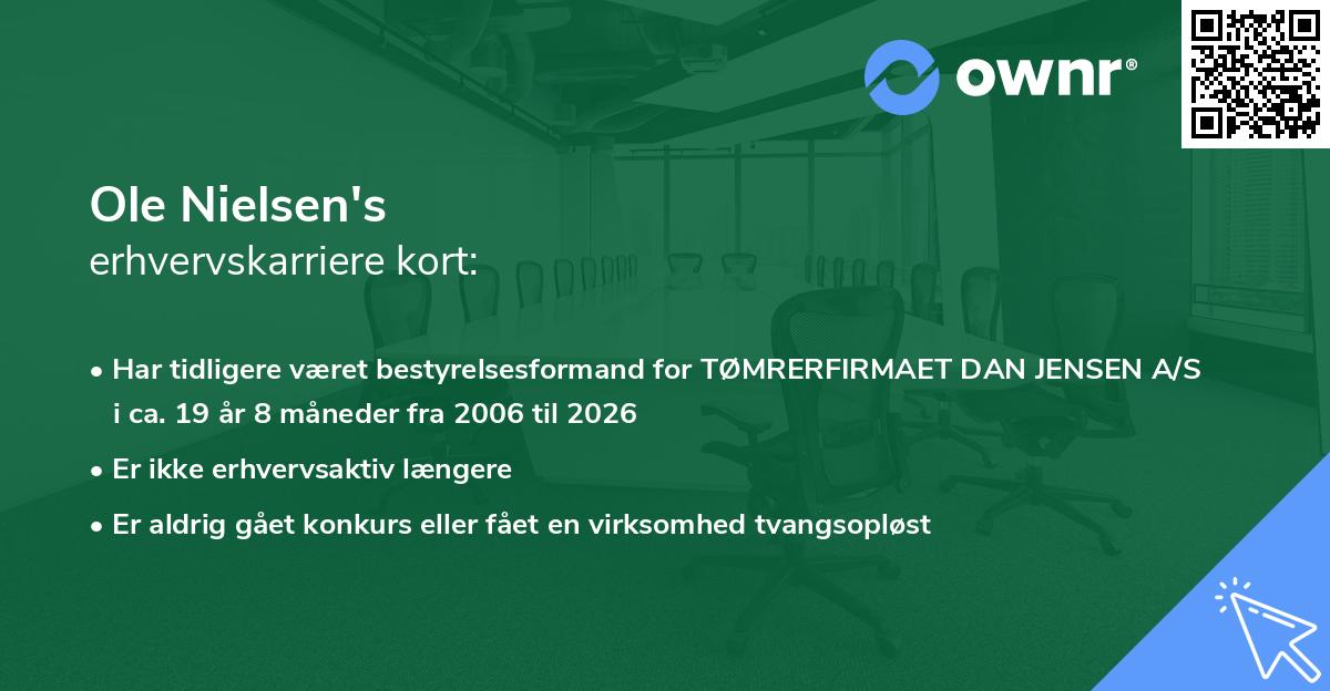 Ole Nielsen's erhvervskarriere kort