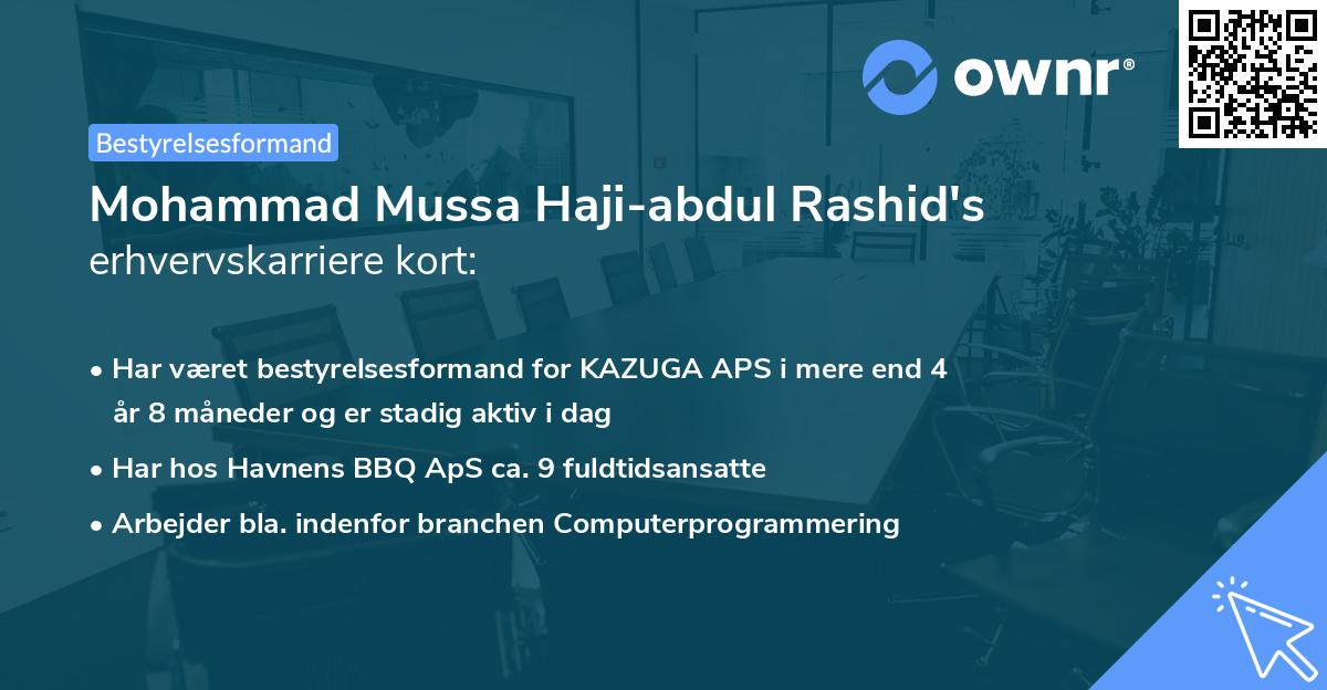 Mohammad Mussa Haji-abdul Rashid's erhvervskarriere kort