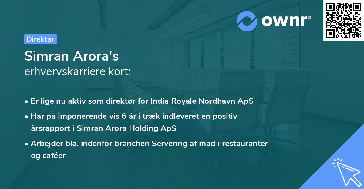 Simran Arora's erhvervskarriere kort