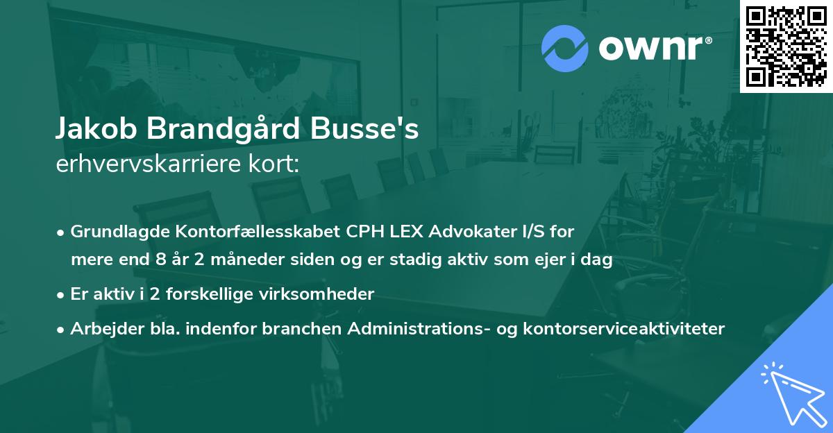 Jakob Brandgård Busse's erhvervskarriere kort