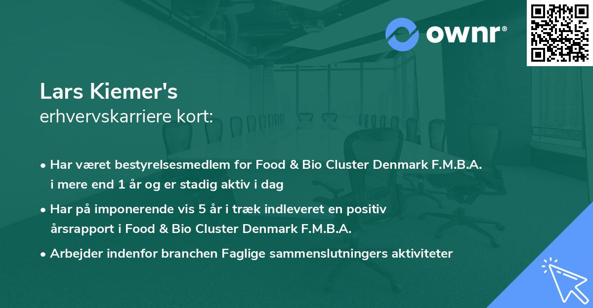 Lars Kiemer's erhvervskarriere kort