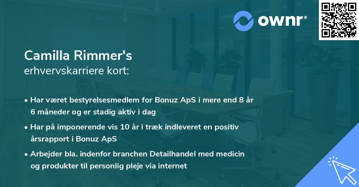 Camilla Rimmer's erhvervskarriere kort