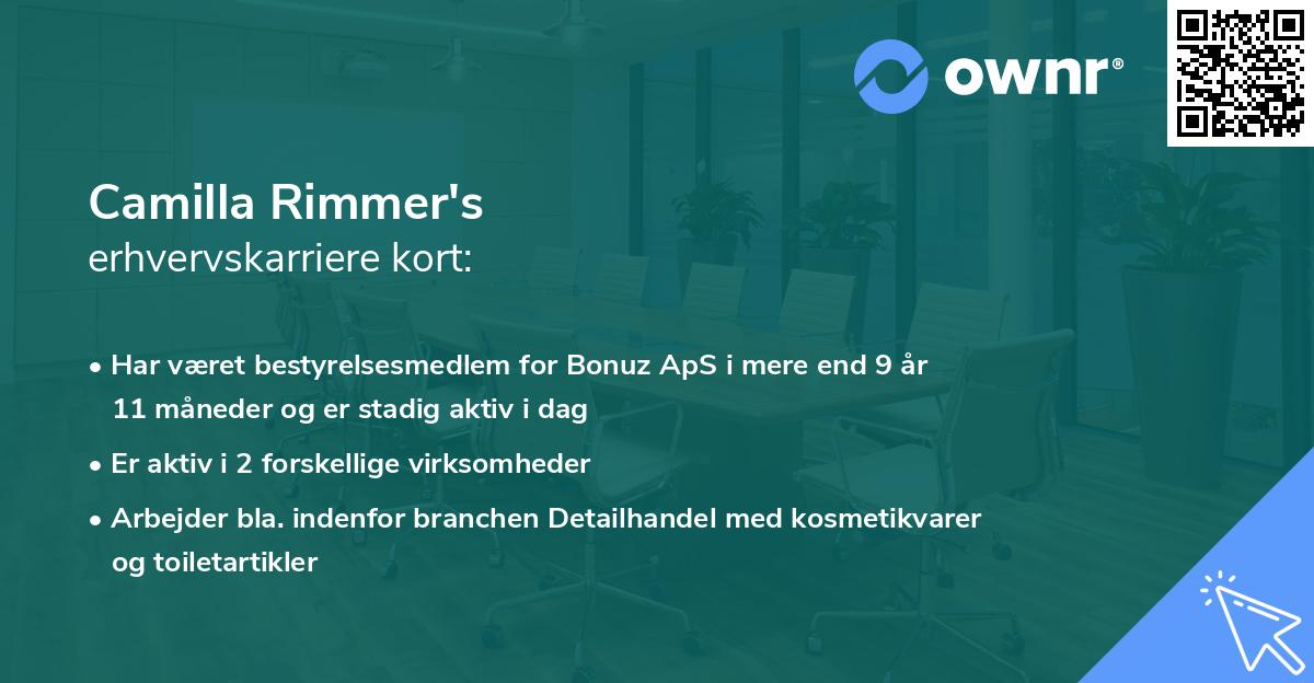 Camilla Rimmer's erhvervskarriere kort