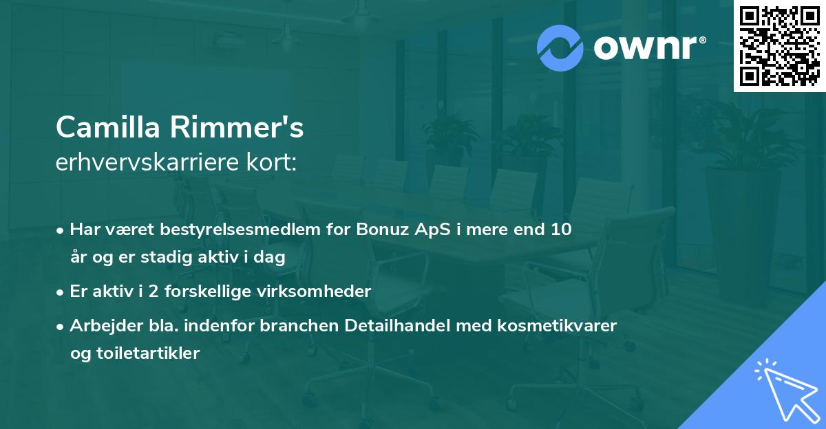 Camilla Rimmer's erhvervskarriere kort