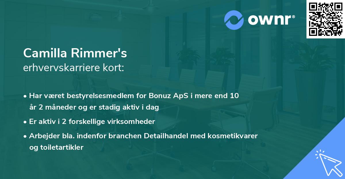 Camilla Rimmer's erhvervskarriere kort