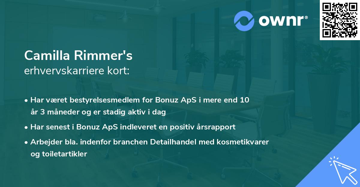 Camilla Rimmer's erhvervskarriere kort