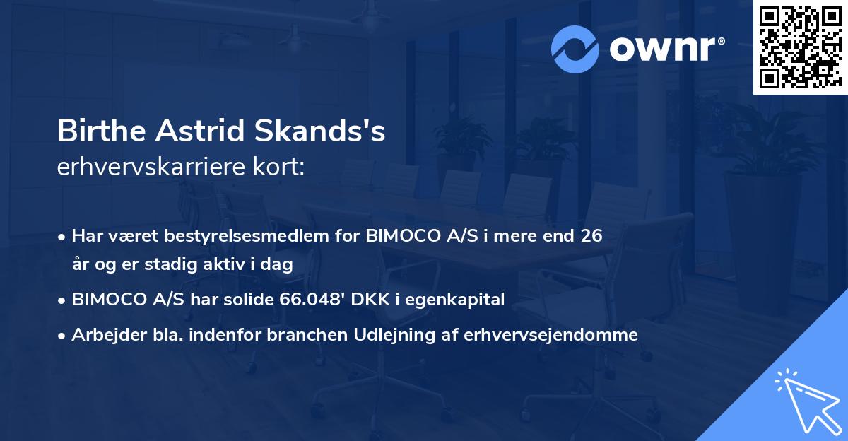 Birthe Astrid Skands's erhvervskarriere kort