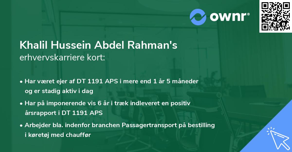 Khalil Hussein Abdel Rahman's erhvervskarriere kort