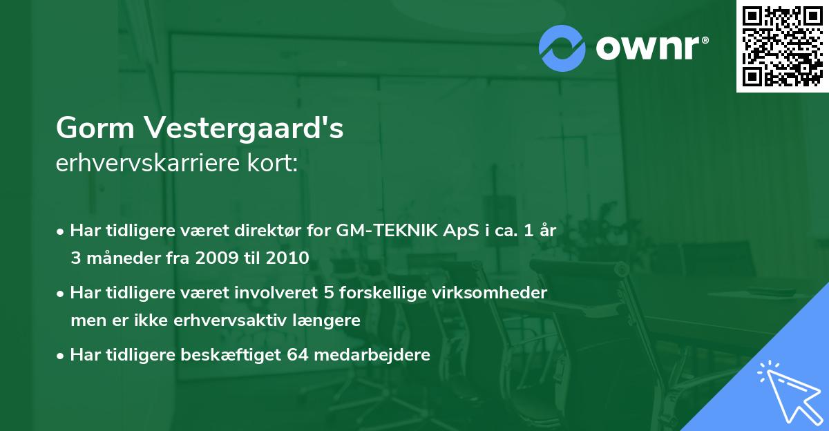 Gorm Vestergaard's erhvervskarriere kort