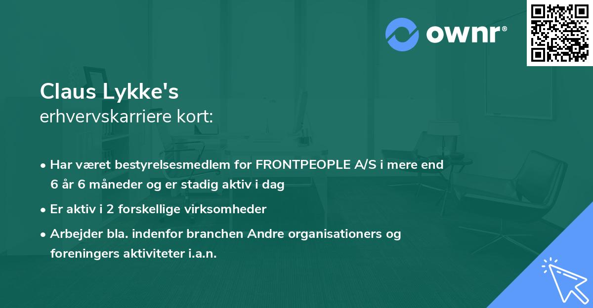 Claus Lykke's erhvervskarriere kort