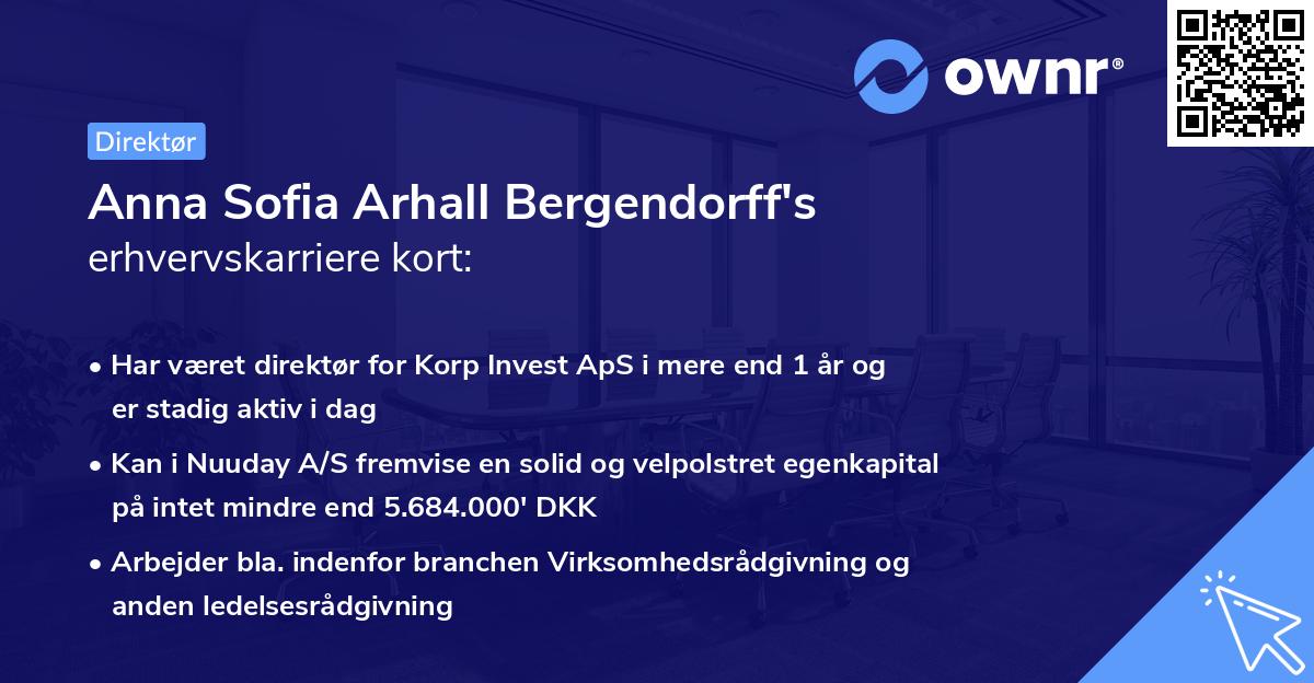 Anna Sofia Arhall Bergendorff's erhvervskarriere kort