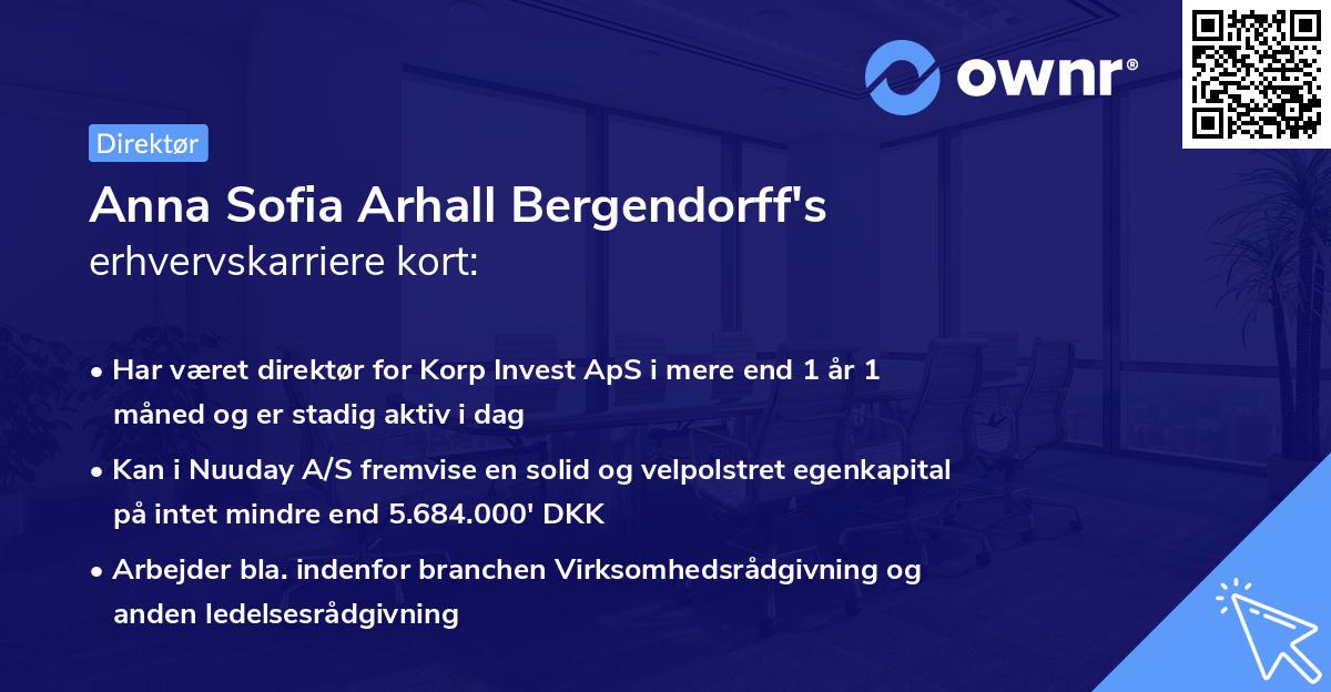 Anna Sofia Arhall Bergendorff's erhvervskarriere kort