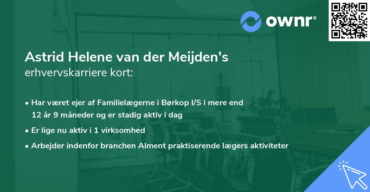 Astrid Helene van der Meijden's erhvervskarriere kort