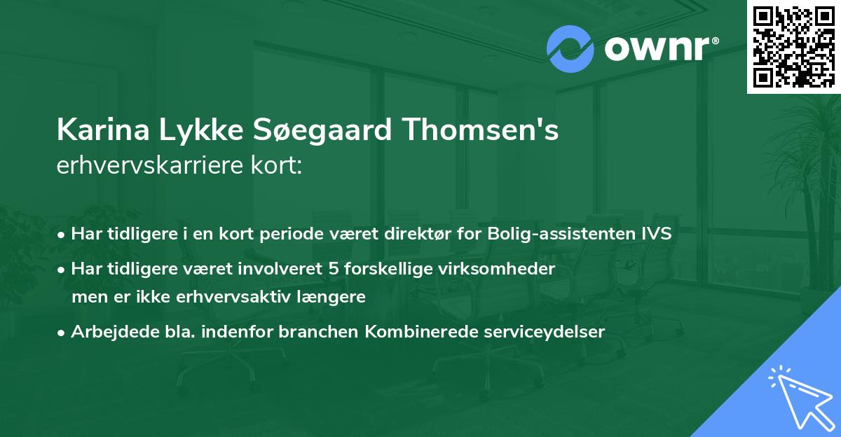 Karina Lykke Søegaard Thomsen's erhvervskarriere kort
