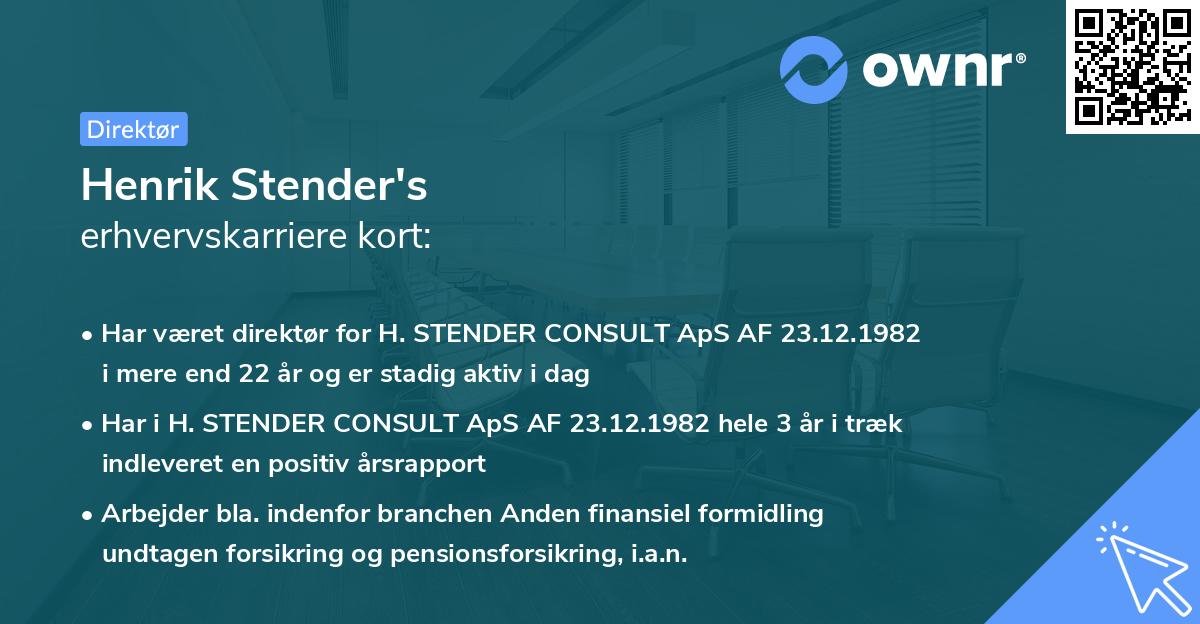 Henrik Stender's erhvervskarriere kort