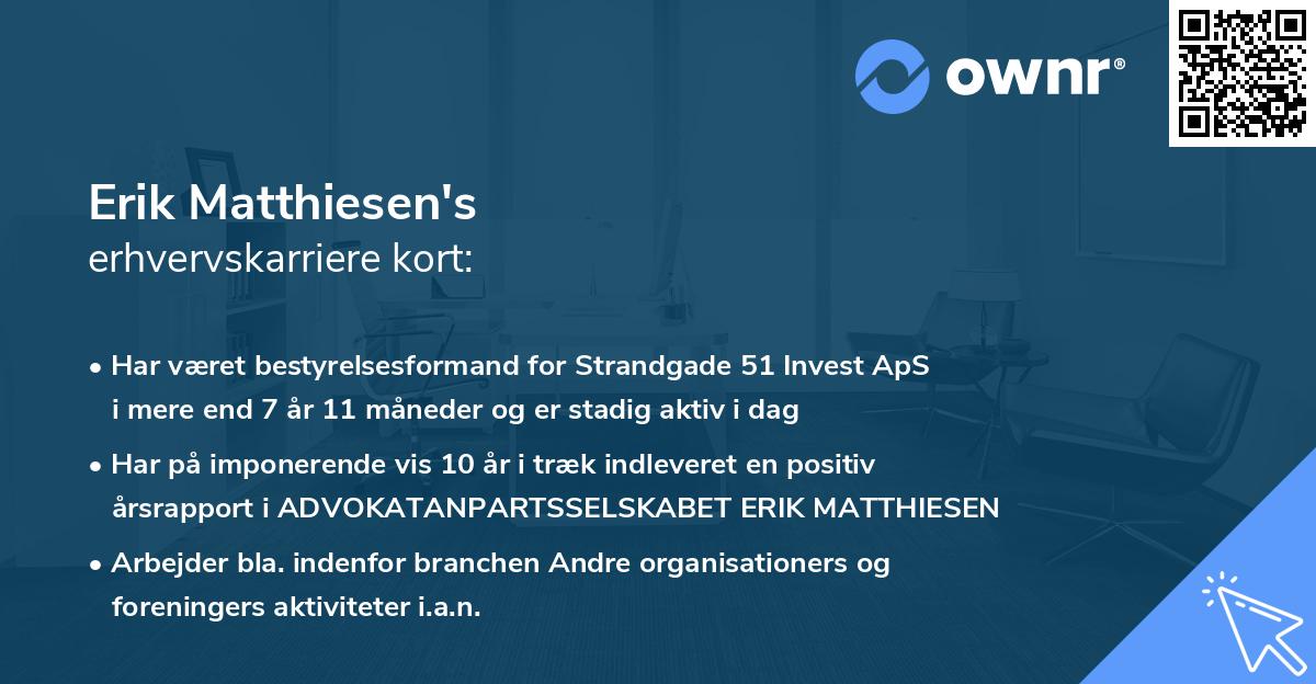 Erik Matthiesen's erhvervskarriere kort
