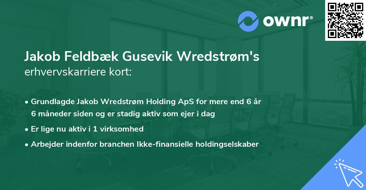 Jakob Feldbæk Gusevik Wredstrøm's erhvervskarriere kort
