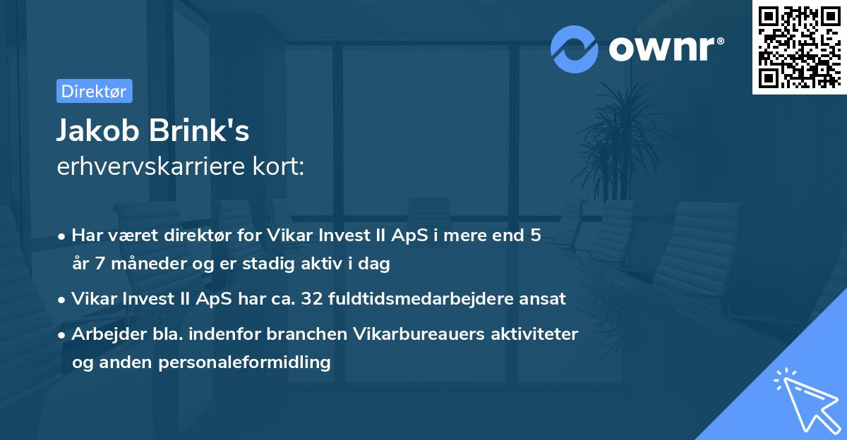 Jakob Brink's erhvervskarriere kort