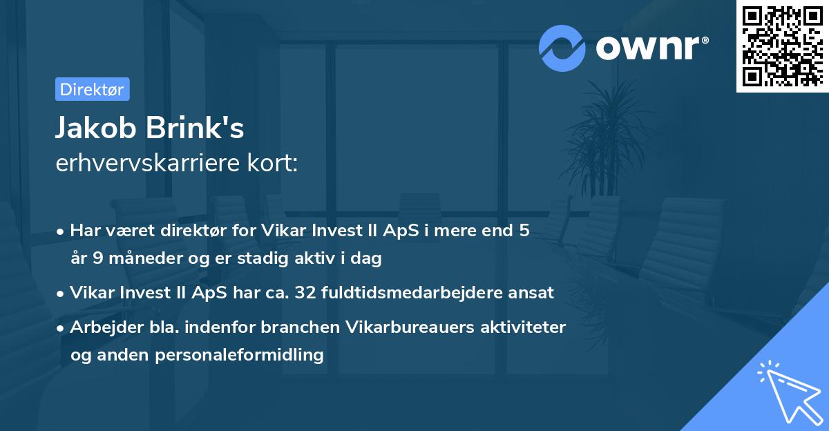 Jakob Brink's erhvervskarriere kort
