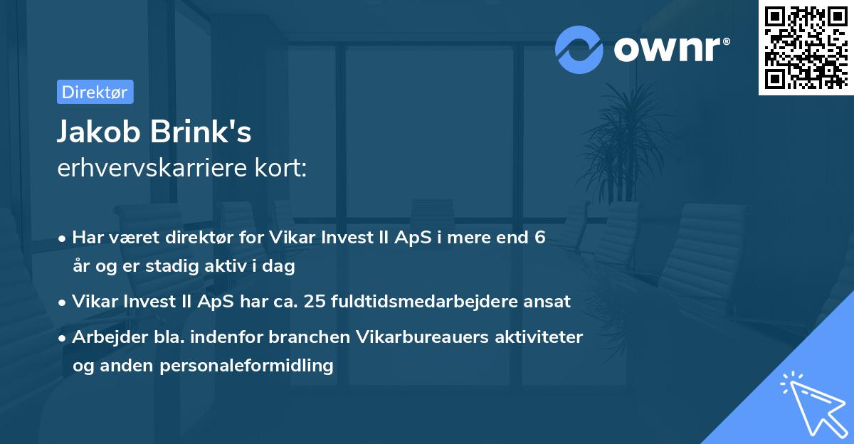 Jakob Brink's erhvervskarriere kort