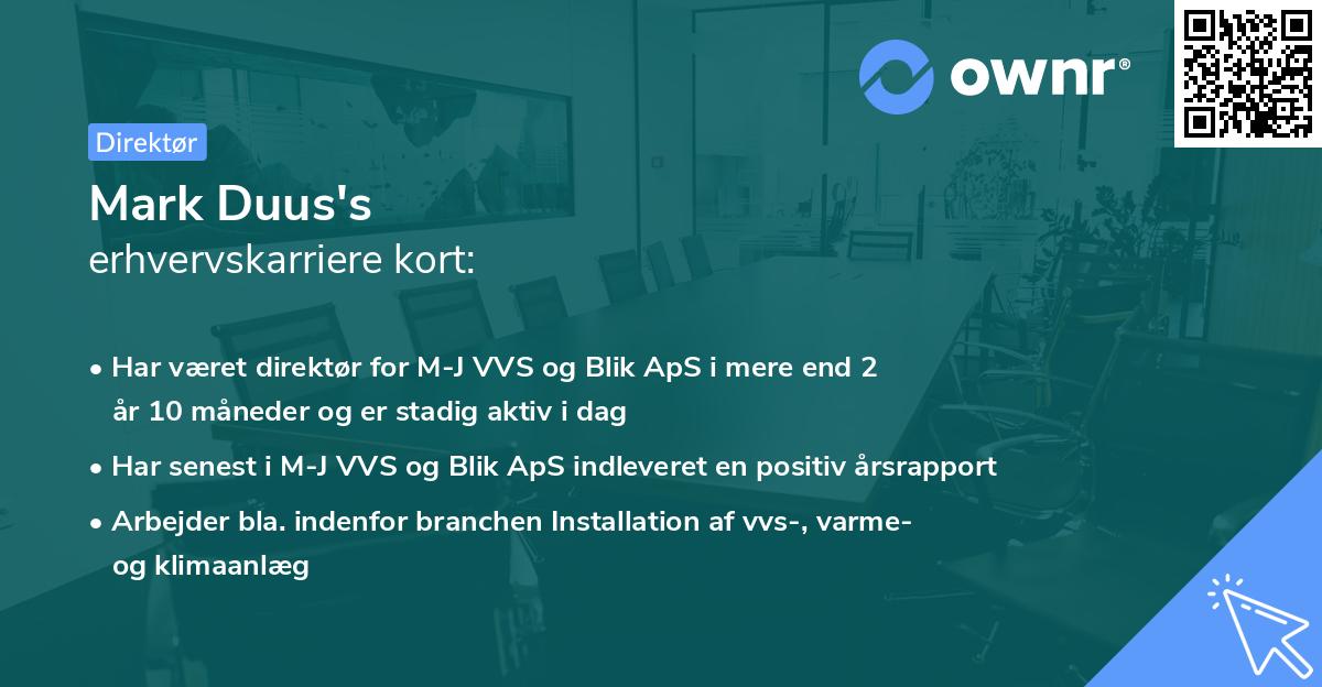 Mark Duus's erhvervskarriere kort