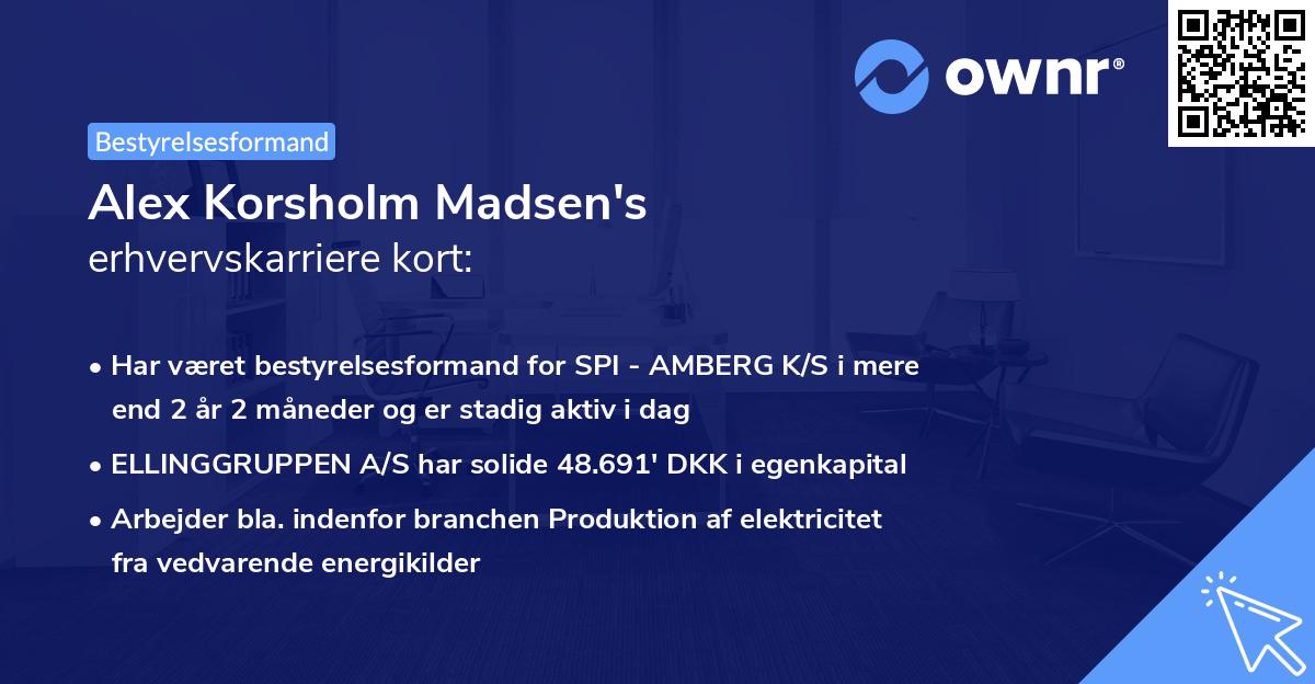 Alex Korsholm Madsen's erhvervskarriere kort