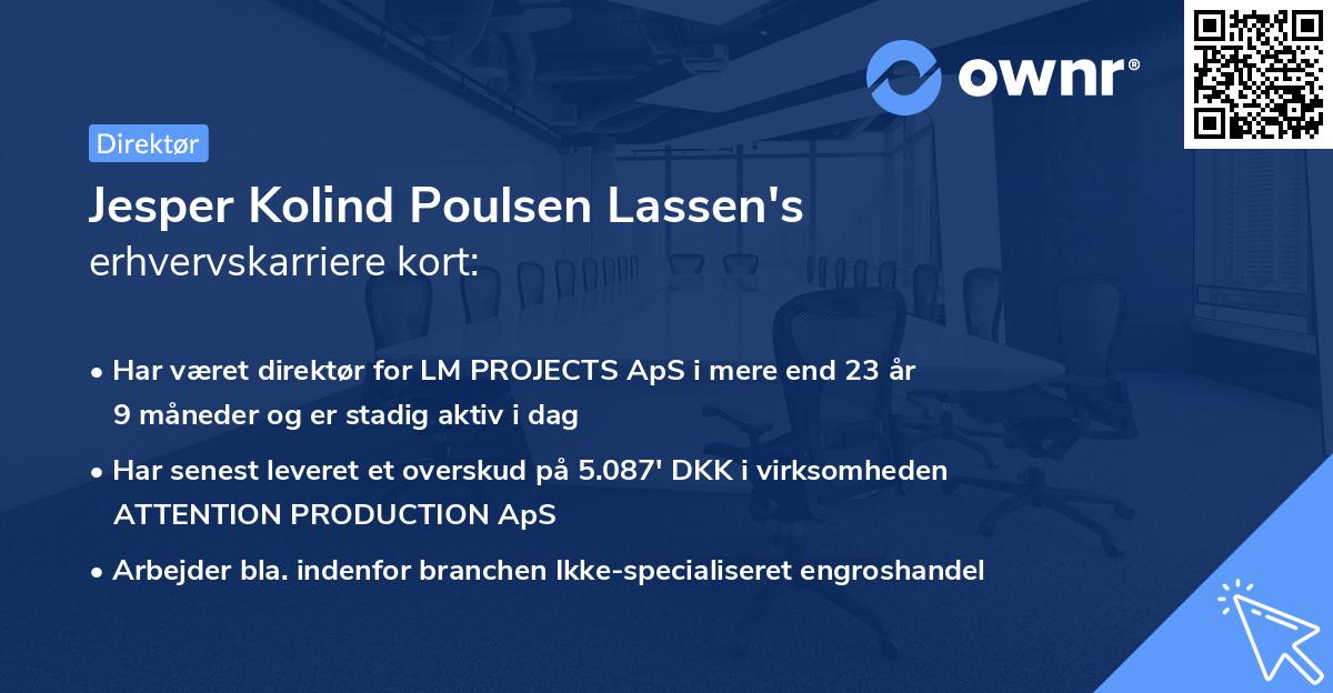 Jesper Kolind Poulsen Lassen's erhvervskarriere kort
