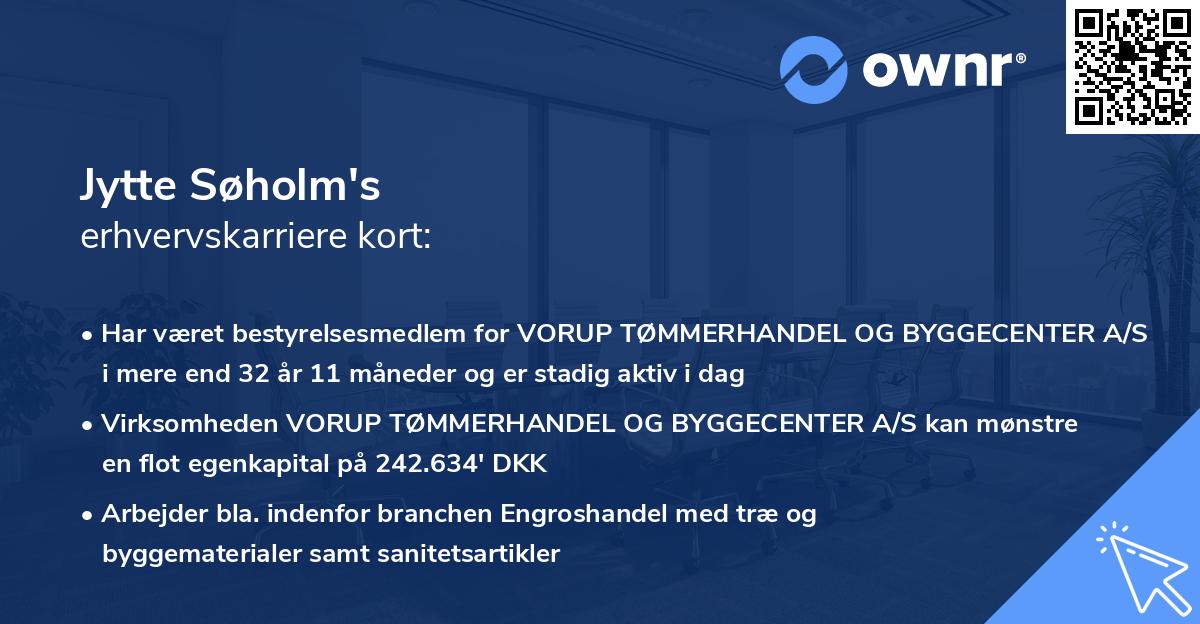 Jytte Søholm's erhvervskarriere kort