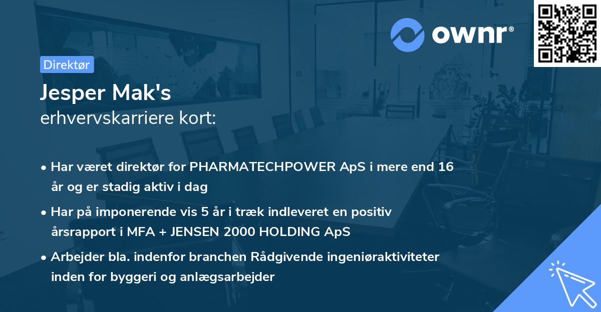 Jesper Mak's erhvervskarriere kort