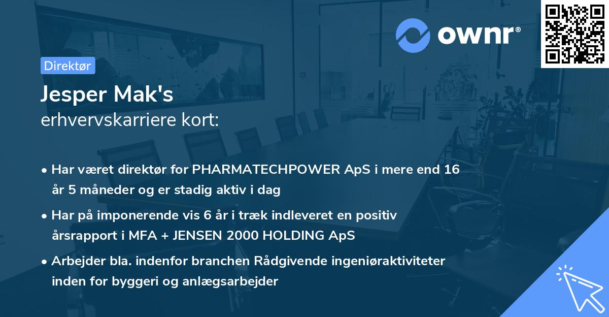 Jesper Mak's erhvervskarriere kort
